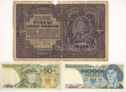 Lengyelország 1919. 1000M + 1979. 1000Zl + 1988. 50Zl T:I-,III,IV Poland 1919. 1000 Marek + 1979. 1000 Zlotych + 1988. 50 Zlotych C:AU,F,Pr