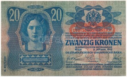 1913. 20K II. kiadás piros 'Deutschösterreich' felülbélyegzéssel T:I Adamo K18B