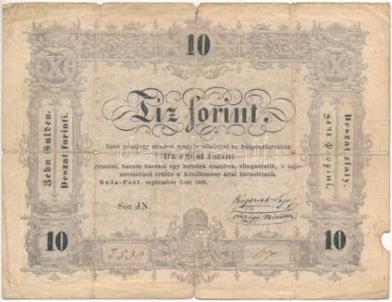 1848. 10Ft 'Kossuth Bankó' 'JN 2536 67' T:IV Adamo G111