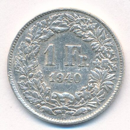 Svájc 1940B 1Fr Ag T:2- ph. Switzerland 1940B 1 Franc Ag C:VF edge error Krause KM#24