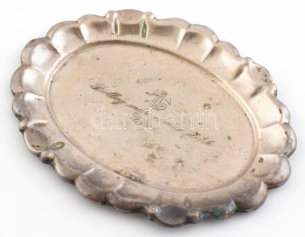Ezüst (Ag) hamutálka, vésett felirattal, Ballag már a vén diák 1961, jelzett, 13x10cm, nettó:36g