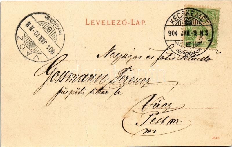 1904 Kecskemét, látkép, zsinagóga. Gross Simon kiadása (fa) - Image 2