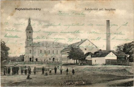 1904 Hajdúböszörmény, Kálvin téri református templom, Gőzmalom. Reich Testvérek kiadása (Rb)