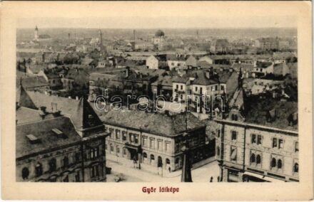 Győr, látkép, zsinagóga, Kisfaludy kávéház. Herman Izidor kiadása (EK)