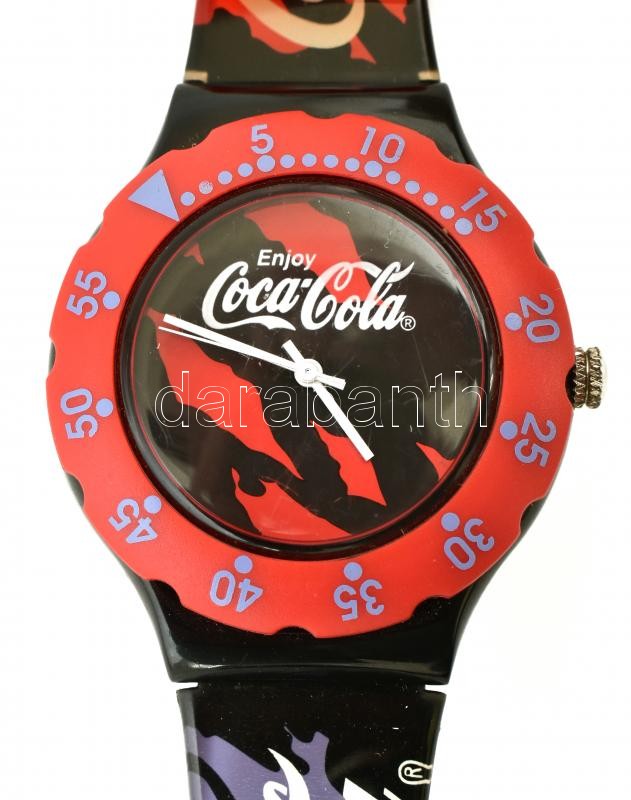 Coca Cola quartz karóra műanyag szíjjal, elemcsere szükséges, d:37mm