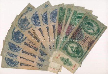 1936. 10P (7x) köztük egy csillagos sorszám '*B 069 068290' + 1941. 20P (10x) T:III köztük: folt, egyiken kis szakadás Adamo P9, P12