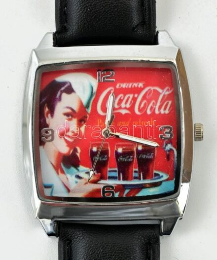 Coca Cola quartz karóra bőr szíjjal, elemcsere szükséges, d:40mm