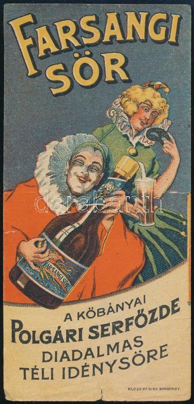 cca 1920-30 Farsangi sör számolócédula, lapszéli szakadásokkal