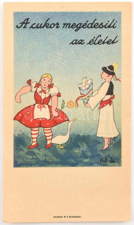 cca 1920-30 A cukor megédesíti az életet, számolócédula, lapszéli apró szakadással
