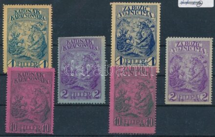 1915 Katonák karácsonyára 3-3 klf színű magyar és horvát levélzáró