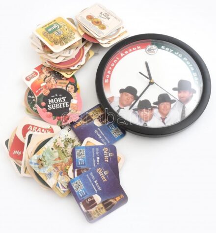 Vegyes söralátét tétel + sörreklámos falióra