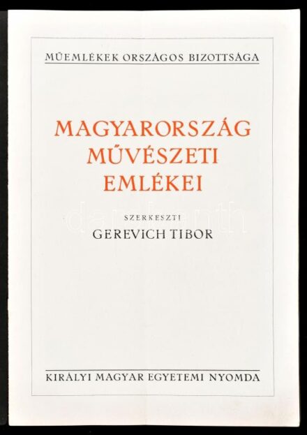 cca 1939 Magyarország művészeti emlékei, szerk.: Gerevich Tibor, ismertető füzet a könyvekhez, 5 sztl. oldal, papírborítóban, hajtásnyommal