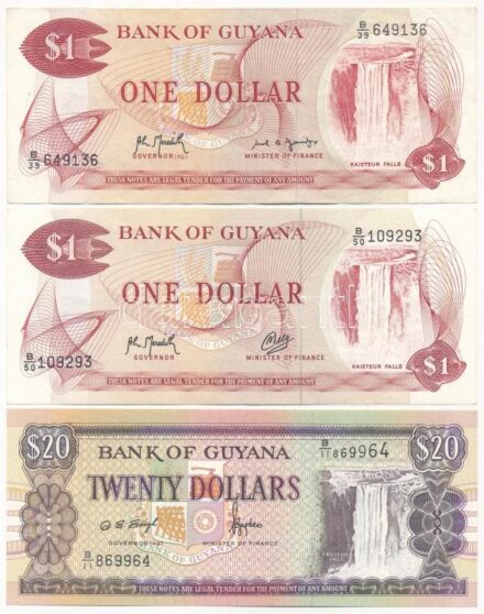 Guyan 1966-1992. 1$ (2x) + 1996. 20$ T:III,I