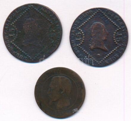 Vegyes: 1807B 15kr Cu 'I. Ferenc' (2x) + Franciaország 1861A 10c Br 'III. Napóleon' T:3