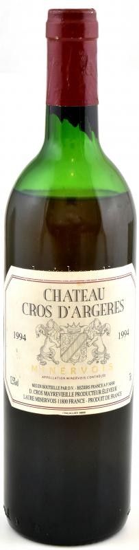 1994 Chateau Cros d' Argeres Minervois, Languedoc-Roussillon, bontatlan palack francia vörösbor, 12,5%, 0,75 l.