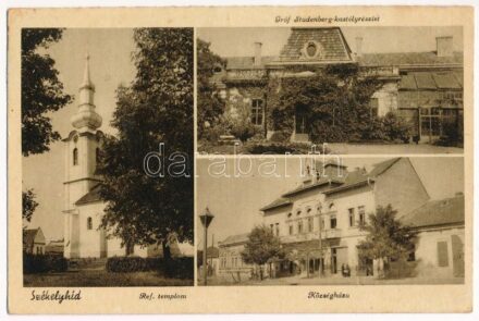 1944 Székelyhíd, Sacueni; Református templom, Gróf Studenberg kastély, Községháza / Calvinist church, castle, town hall