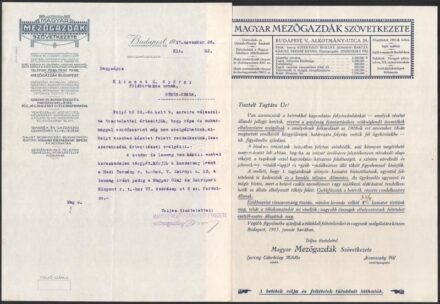 cca 1917 Magyar Mezőgazdák Szövetkezet, össz. 8 db levél, nyomtatvány és boríték