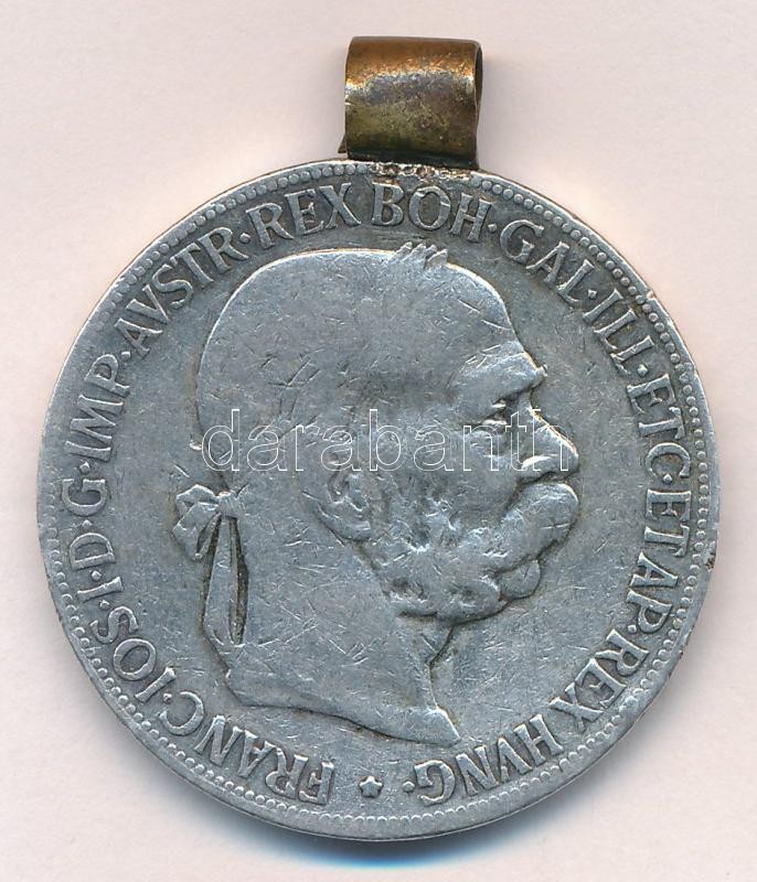 Ausztria 1900. 5K Ag 'Ferenc József' füllel medállá alakítva T:3 Austria 1900. 5 Corona 'Franz Joseph' with ear C:F Krause KM#2807