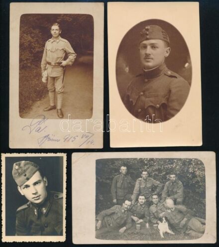 cca 1930-1940 9 db katonákat ábrázoló fotó és fotólap