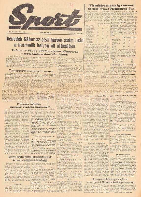 1956 Sport 25 száma: I. évf. 2.-22,24-27. sz. 1956. nov. 27. - dec. 31. Bennük a XVI. nyári olimpia, a Melbourne-i olimpia híreivel, Urányi János-Fábián László kajak-kenu, Papp László ökölvívó, Kárpáti Rudolf vívó és a - Image 3