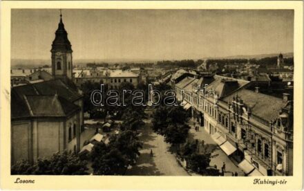 Losonc, Lucenec; Kubinyi tér, Brüll üzlete, piac, zsinagóga. Bukor József kiadása / square, shop, market, synagogue