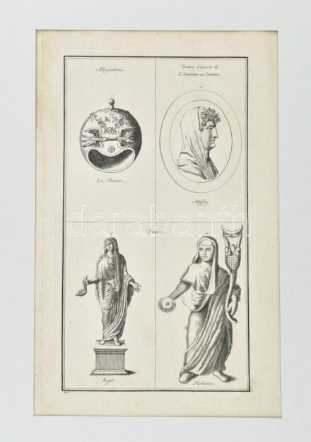 1778 Szobrok, alakok Diderot D'Alembert természettudományi művéből származó rézmetszet 34x21 cm Paszpartuban