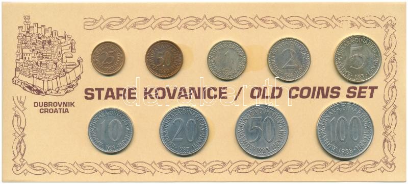 Jugoszlávia 1982-1988. 10p-100D (9xklf) 'Dubrovnik, Horvátország - Régi érmék gyűjteménye' szuvenír csomagolásban T:2,2- Yugoslavia 1982-1988. 10 Para - 100 Dinara (9xdiff) in 'Dubrovnik, Croatia - Old coins set' souvenir case C:XF,VF