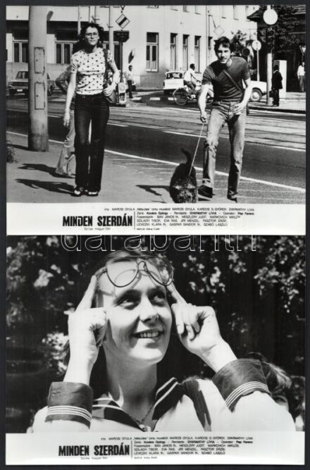 1979 ,,Minden szerdán' című magyar film jelenetei és szereplői, 13 db vintage produkciós filmfotó, 18x24 cm