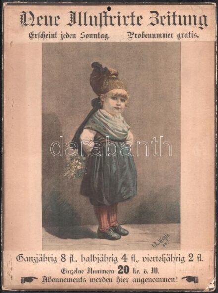 cca 1885 Neue Illustrirte Zeitung rajzos reklámja. Kartonra kasírozott papír. 39×29 cm