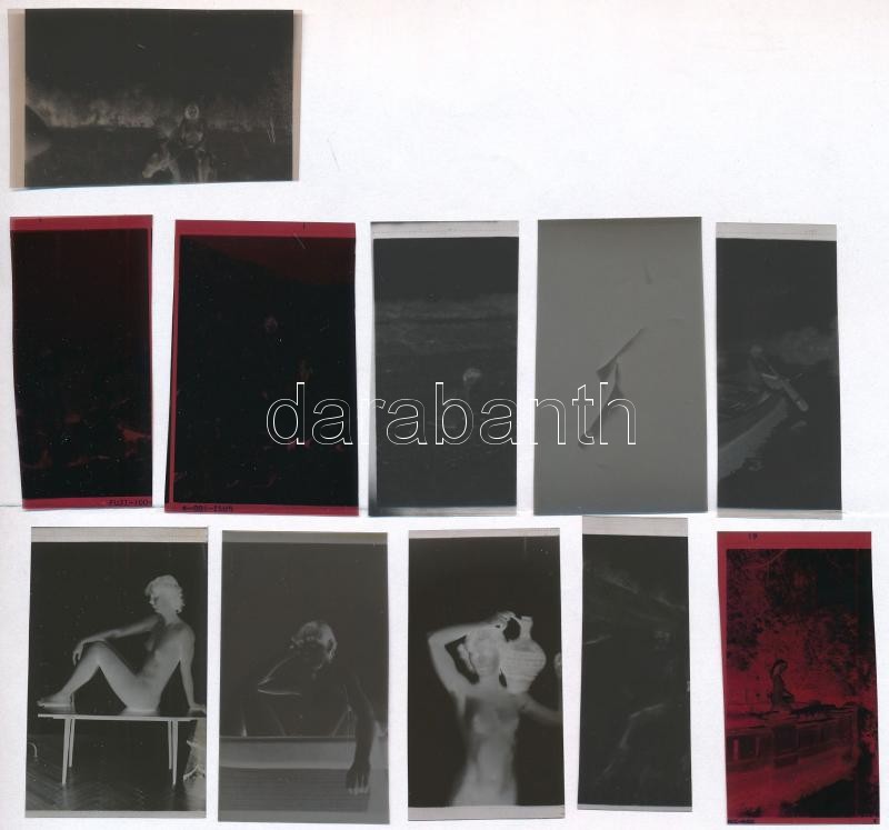 cca 1988 előtti aktok, ,,még éppen rajta volt a film végén' felvételek, ebből ered a negatívok nem szokványos mérete, de a lényeg mindenhol látszik, Menesdorfer Lajos (1941-2005) budapesti fotóművész hagyatékából, 11 db vintage