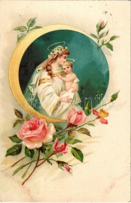 Christmas greeting art postcard. litho