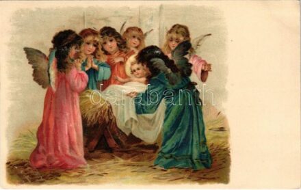 Christmas greeting art postcard. litho
