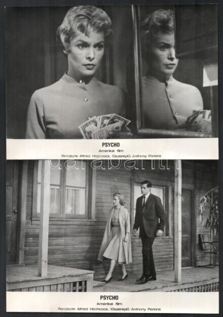 1960 Alfred Hitchcock ,,Psycho' című filmjének jelenetei és szereplői, 12 db vintage produkciós filmfotó, 18x24 cm
