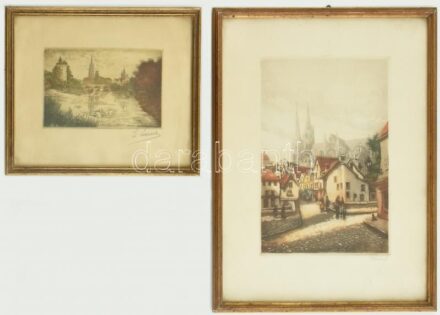 2 db külföldi Brüsszel, Bécs városképes rézkarc. Jelzettek. 9x14 cm 22x17 cm