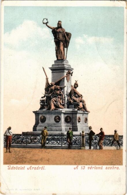 Arad, A 13 vértanú szobra. Bloch H. kiadása / martyrs' monument (EK)
