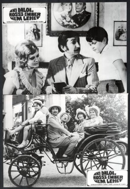 1970 ,,Aki dalol, rossz ember nem lehet' című jugoszláv film jelenetei és szereplői, 13 db vintage produkciós filmfotó, kisebb hibákkal,18x24 cm