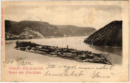1900 Ada Kaleh, Török sziget Orsova alatt. Mehemet Fehmi kiadása / Turkish island (fl)