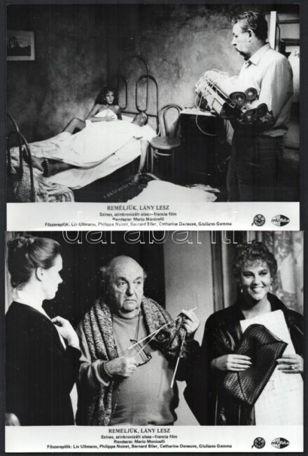 1986 ,,Reméljük, lány lesz' című olasz-francia film jelenetei és szereplői, 8 db vintage produkciós filmfotó, 18x24 cm