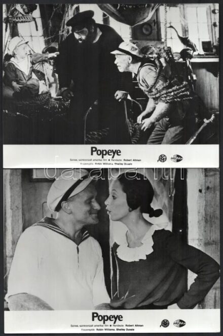 1980 ,,Popeye' című amerikai film jelenetei és szereplői, 5 db vintage produkciós filmfotó, kisebb hibákkal,18x24 cm