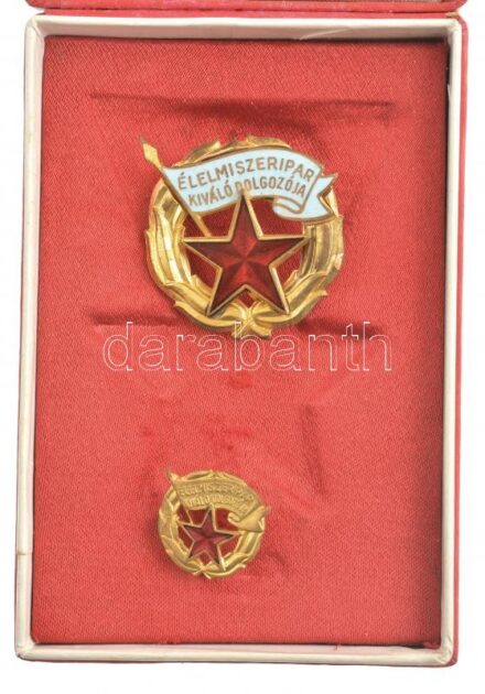 ~1960-1970. 'Élelmiszeripar Kiváló Dolgozója' aranyozott, zománcozott Br kitüntetés, miniatűrrel (nem eredeti) dísztokban T:1-