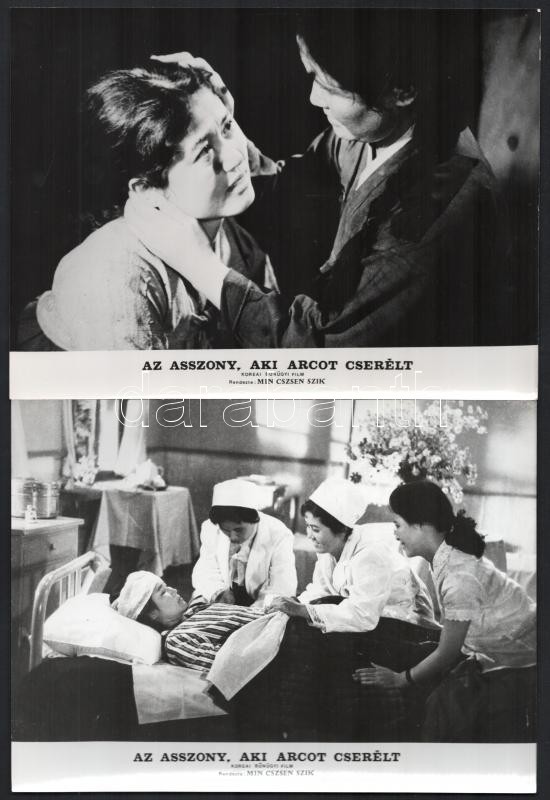 cca 1960 ,,Az asszony aki arcot cserélt' című koreai film jelenetei és szereplői, 8 db vintage produkciós filmfotó, kisebb hibákkal,18x24 cm - Image 2