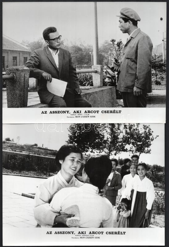 cca 1960 ,,Az asszony aki arcot cserélt' című koreai film jelenetei és szereplői, 8 db vintage produkciós filmfotó, kisebb hibákkal,18x24 cm - Image 3