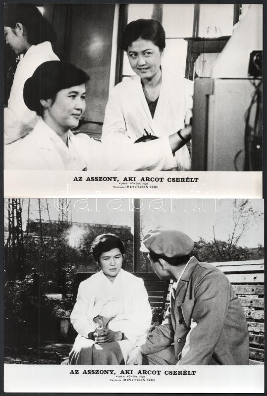 cca 1960 ,,Az asszony aki arcot cserélt' című koreai film jelenetei és szereplői, 8 db vintage produkciós filmfotó, kisebb hibákkal,18x24 cm - Image 4