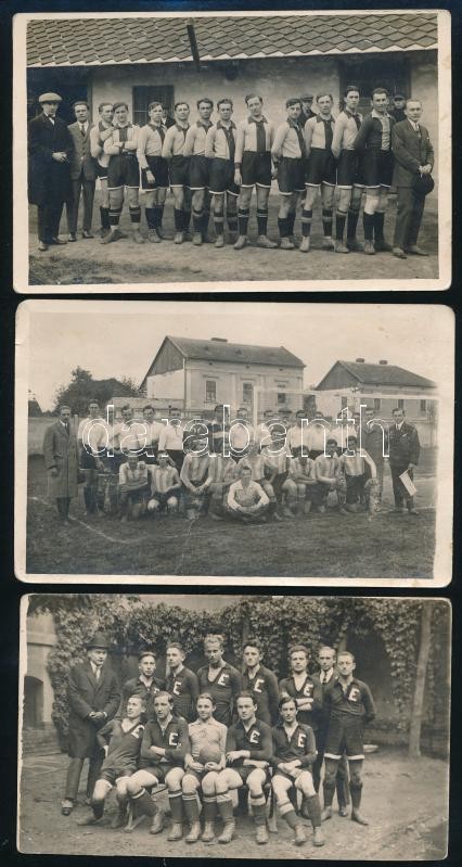 cca 1923-1946 Régi idők focija, 7 db fotólap, helyenként kissé sérült, 14x9 cm