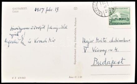 1957 Korach Mór (1888-1975) Kossuth-díjas vegyészmérnök, Építőanyagipari Központi Kutatóintézet alapító igazgatójának (1953-1957) és feleségének saját kézzel írt képeslapja Major Máté (1904-1986) Kossuth-díjas magyar