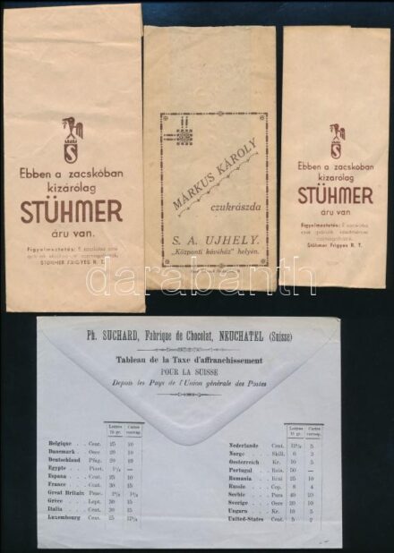 Stühmer, Suchard stb. papírzacskók és boríték, 4 db
