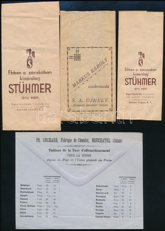 Stühmer, Suchard stb. papírzacskók és boríték, 4 db