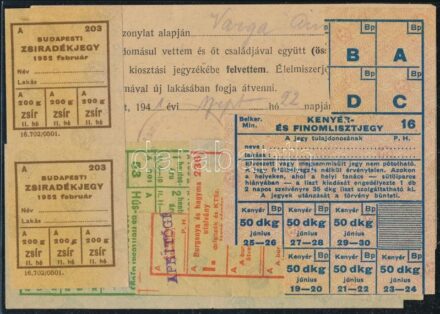 cca 1941-1952 Zsiradékjegy, kenyér- és finomlisztjegy, stb., vegyes tétel