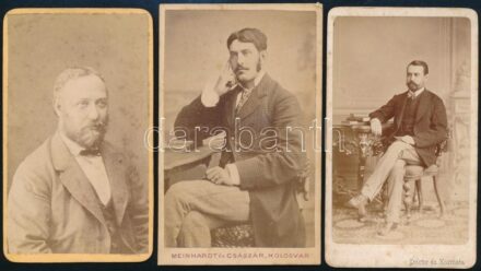 cca 1870-1890 Urak portréi, 3 db keményhátú vizitkártya fotó különböző műtermekből (Doctor és Kozmata, Meinhardt és Császár, Lengyel Samu), 10,5x6 cm