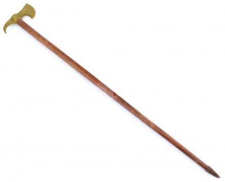 Réz fokos, fa nyéllel, kopott, h:85cm
